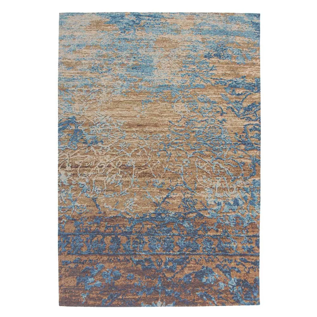 Kurzflor Teppich in Blau und Beige Vintage Look günstig online kaufen