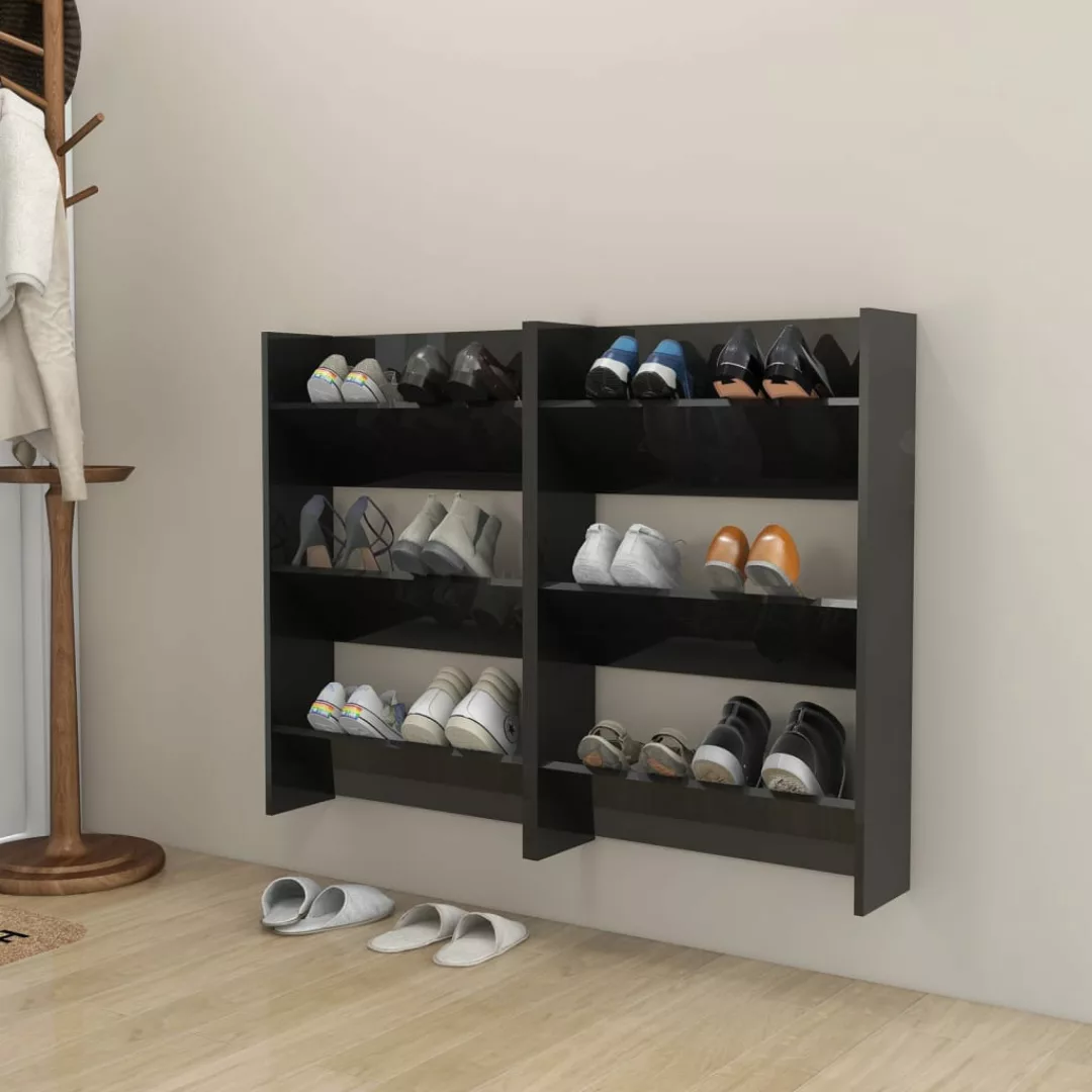 Wand-schuhschrenke 2 Stk. Hochglanz-schwarz 60x18x90 Cm günstig online kaufen