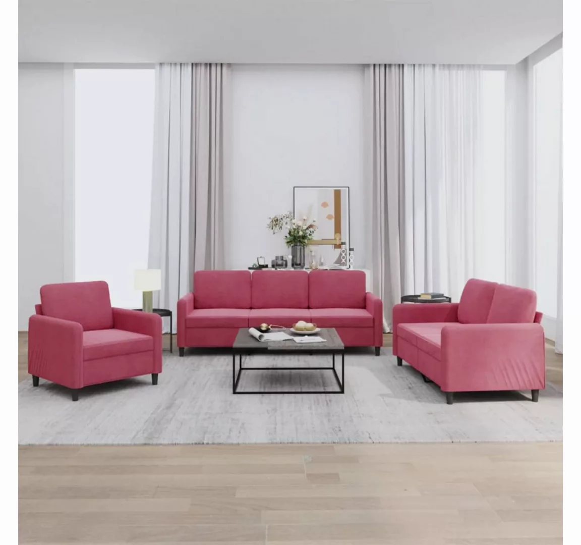 vidaXL Sofa Sofagarnitur Set mit Kissen Samt, 3-tlg., Rot günstig online kaufen