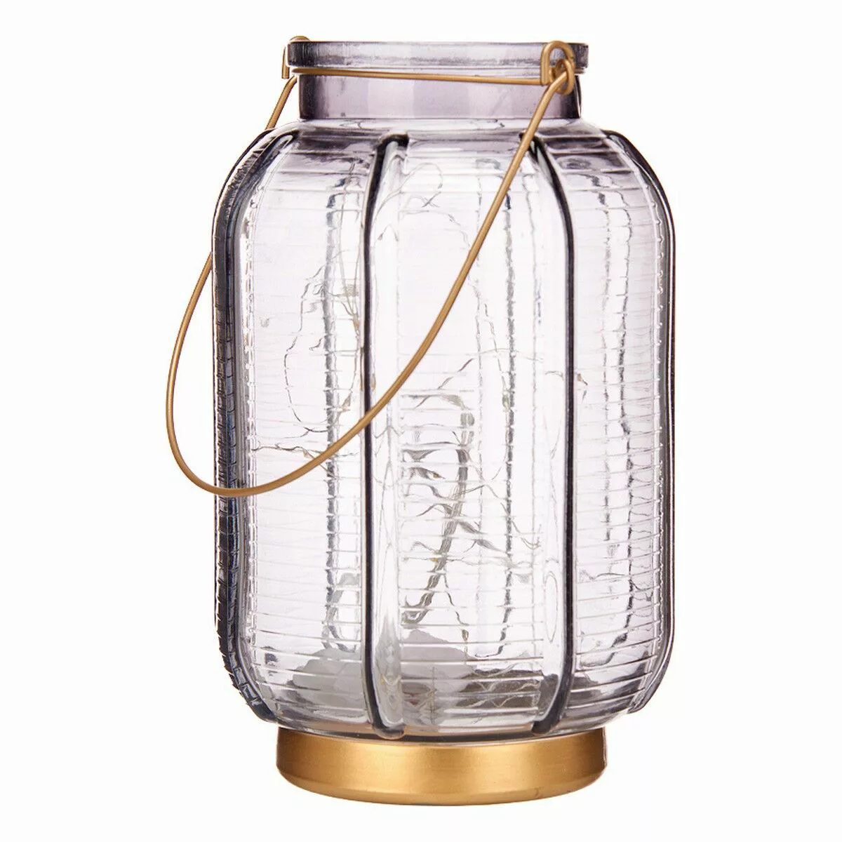 Led-laterne Streifen Grau Golden Glas (13,5 X 22 X 13,5 Cm) günstig online kaufen