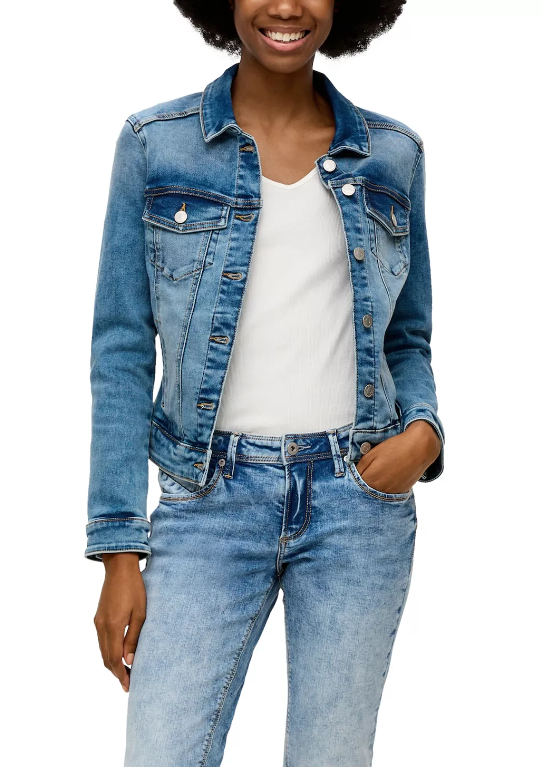 QS Jeansjacke, in Moonwashed-Optik günstig online kaufen