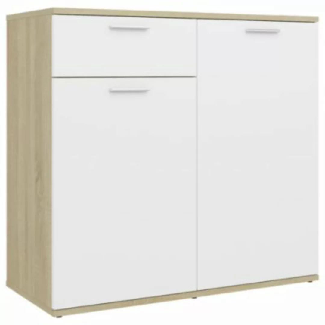vidaXL Sideboard Weiß Sonoma-Eiche 80x36x75 cm Holzwerkstoff Sideboard weiß günstig online kaufen