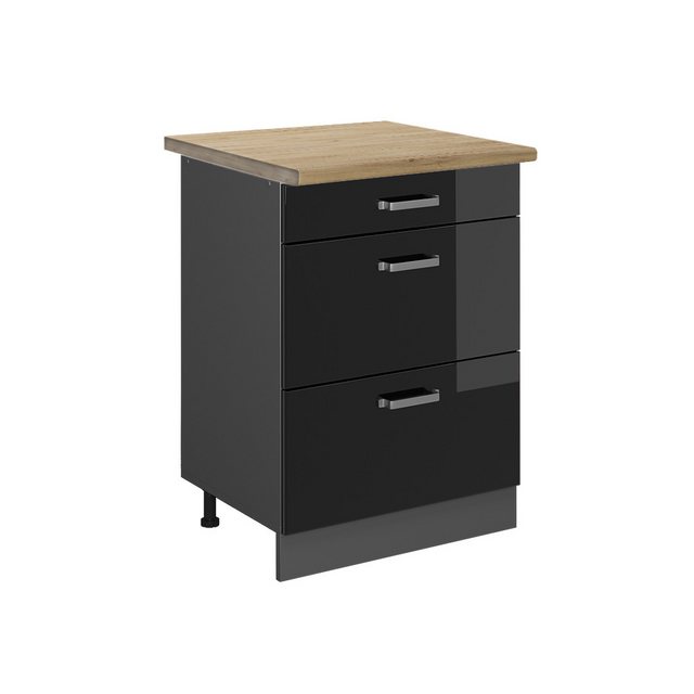 Vicco Unterschrank R-Line, Schwarz Hochglanz/Anthrazit, 60 cm mit Schublade günstig online kaufen