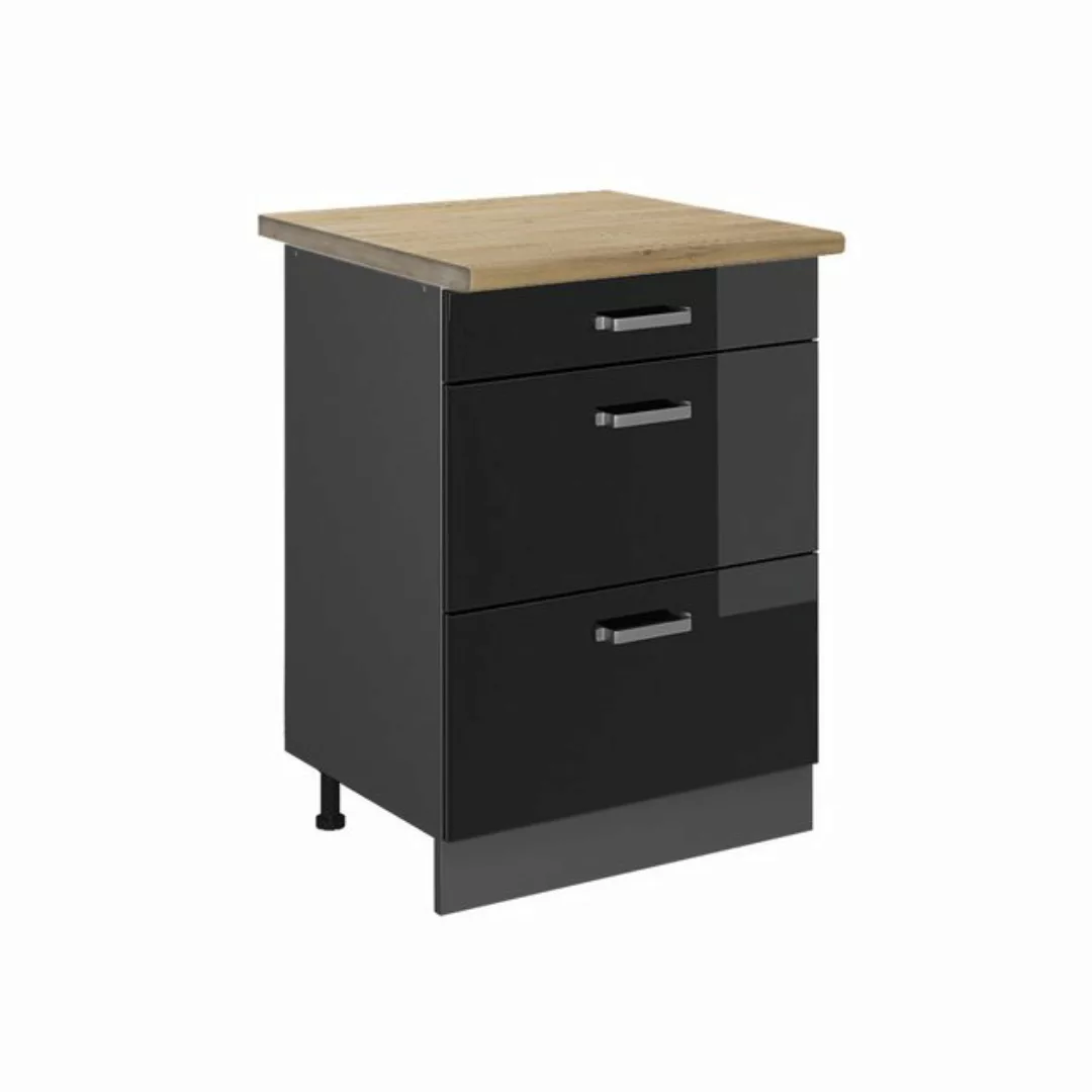 Vicco Unterschrank R-Line, Schwarz Hochglanz/Anthrazit, 60 cm mit Schublade günstig online kaufen