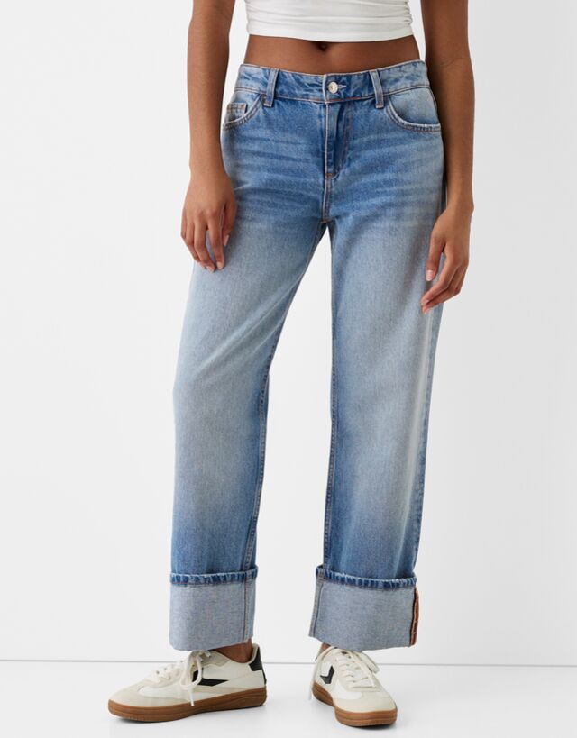 Bershka Cropped-Jeans Im Straight-Fit Mit Umgeschlagenem Saum Bskteen 32 Au günstig online kaufen
