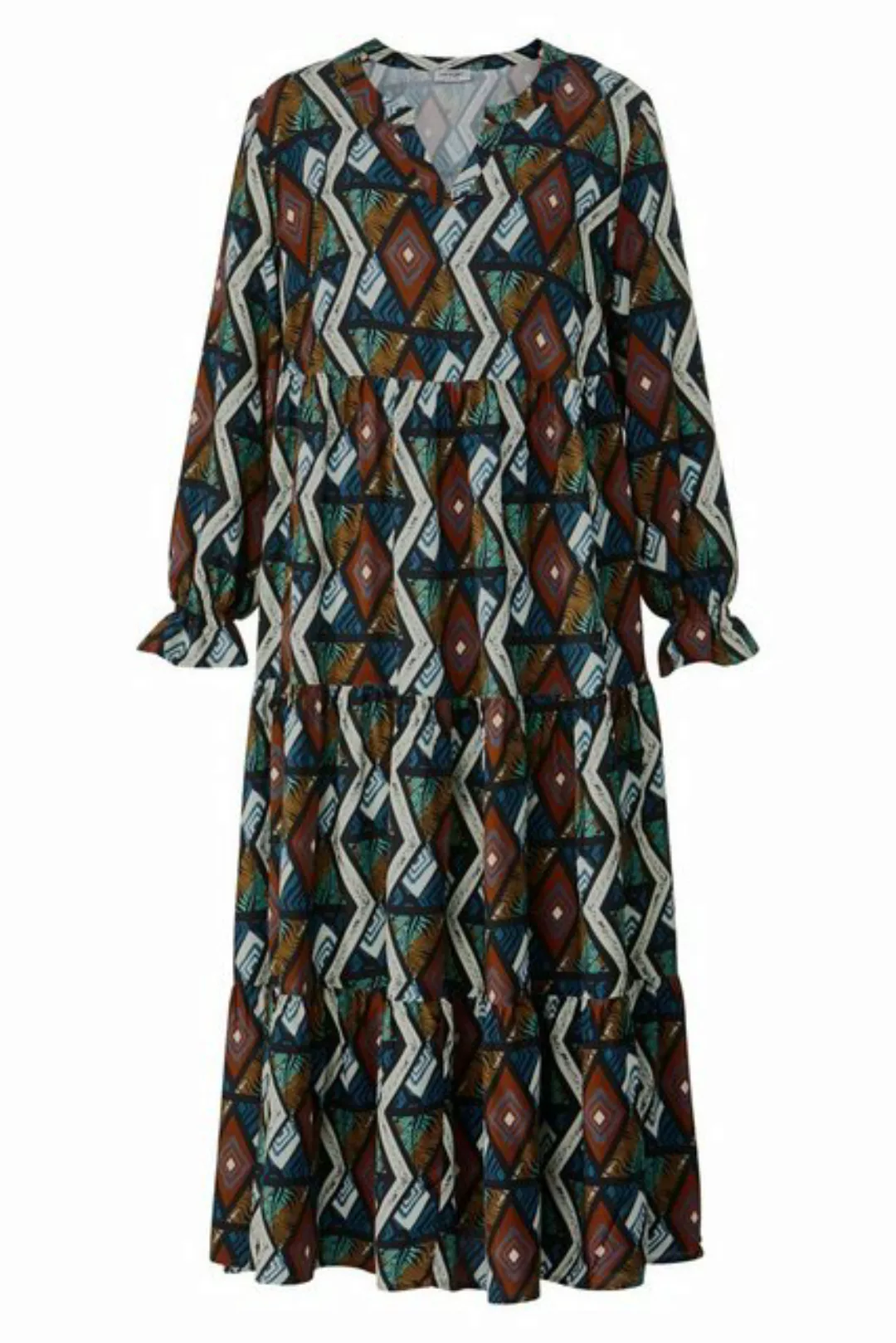 Angel of Style Jerseykleid Maxikleid Alloverdruck Tunika-Ausschnitt Langarm günstig online kaufen