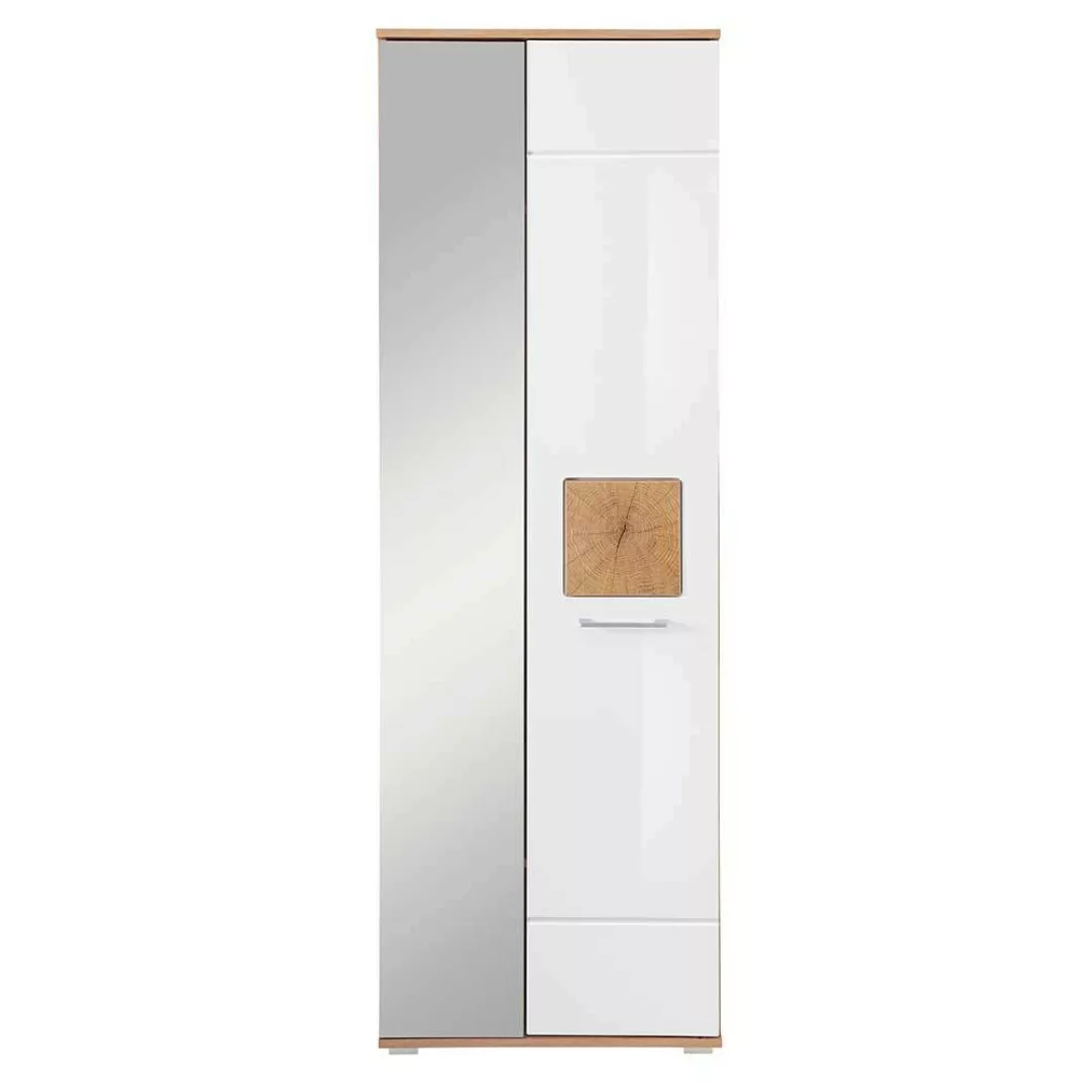 Flurschrank mit Spiegeltür in Wildeichefarben & Weiß 65 cm breit günstig online kaufen
