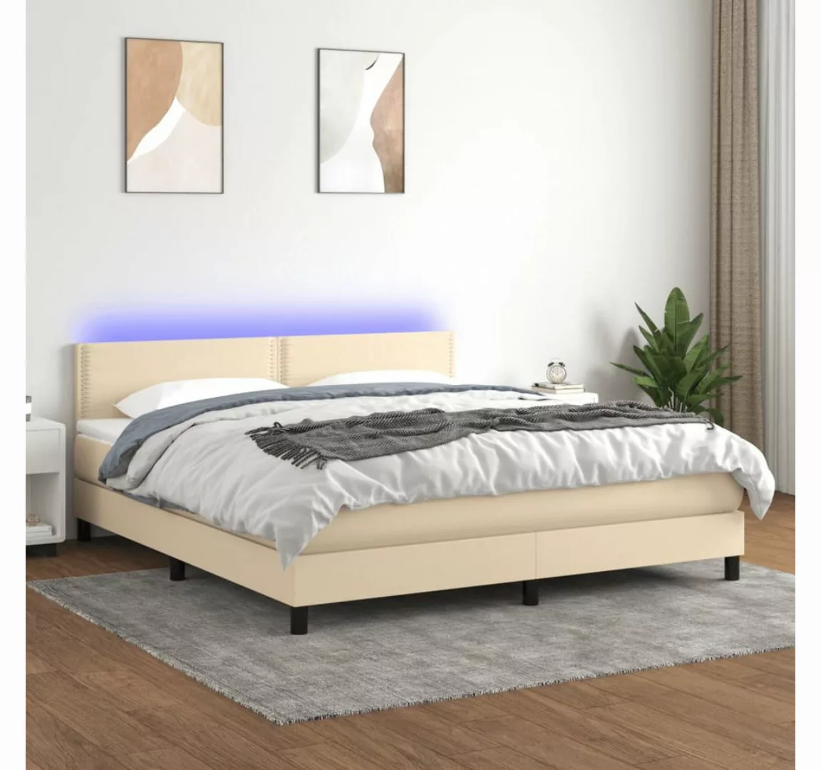 vidaXL Boxspringbett Boxspringbett mit Matratze LED Creme 180x200 cm Stoff günstig online kaufen