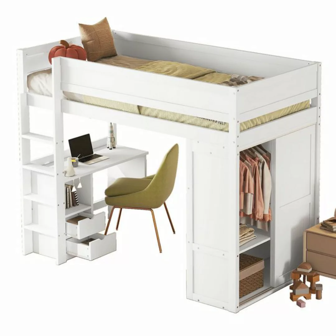 DOPWii Kinderbett 0,9*2m Hochbett mit Kleiderschrank,Schreibtisch,Schublade günstig online kaufen