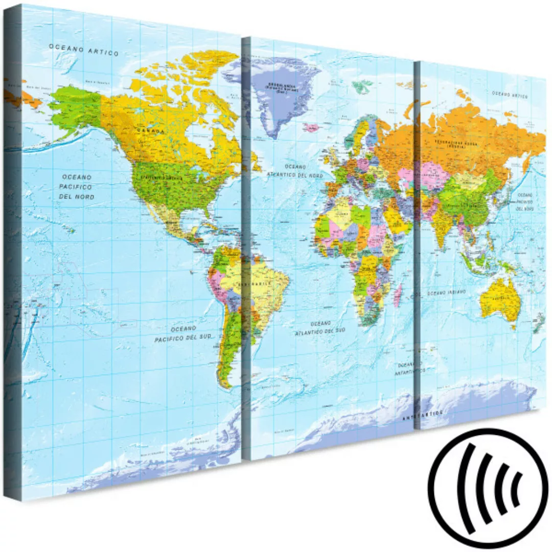 Wandbild World Map: Colour Palettes (3 Parts) Italian Text XXL günstig online kaufen