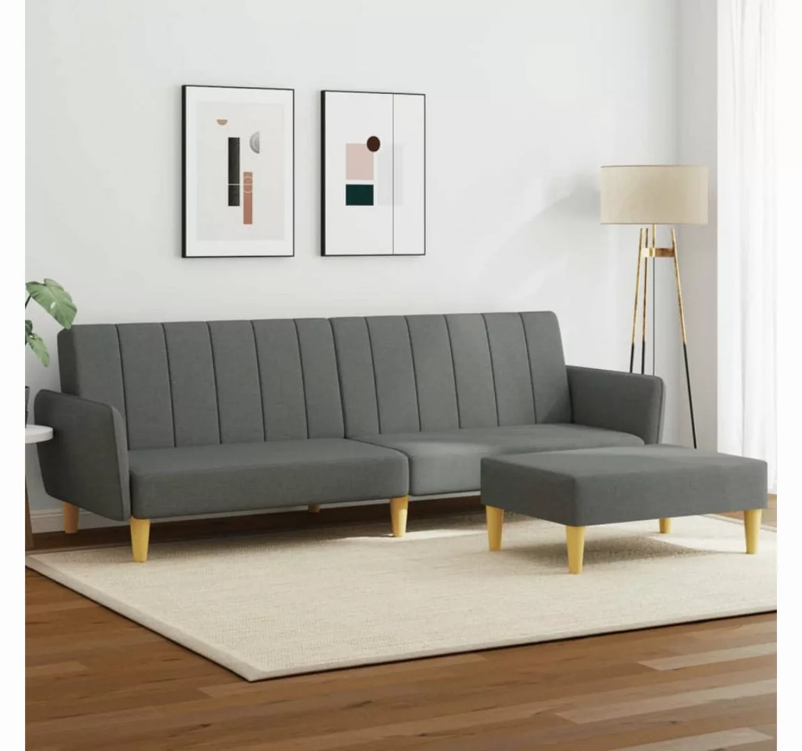 vidaXL Sofa Schlafsofa 2-Sitzer mit Fußhocker Stoff, Modell 3, Dunkelgrau günstig online kaufen