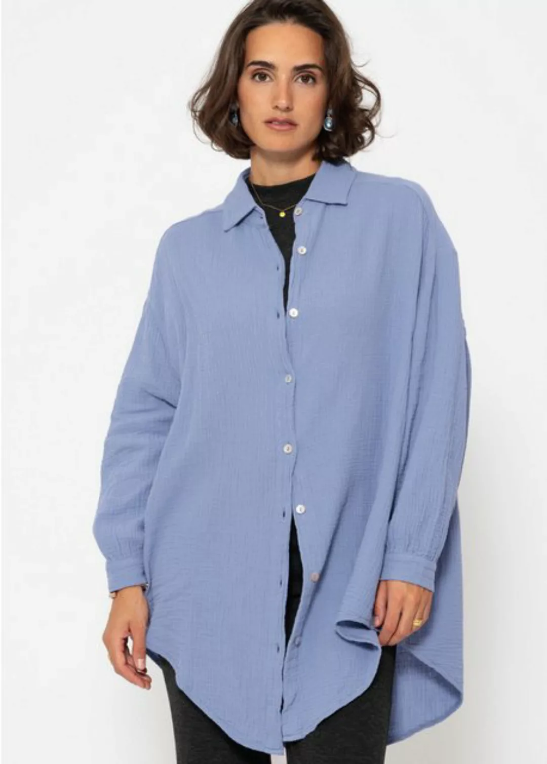 SASSYCLASSY Longbluse Oversize Musselin Bluse Damen Langarm Elegant Hemdblu günstig online kaufen