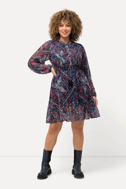 Ulla Popken Midikleid Kleid Paisleymuster Tunika-Ausschnitt Langarm günstig online kaufen