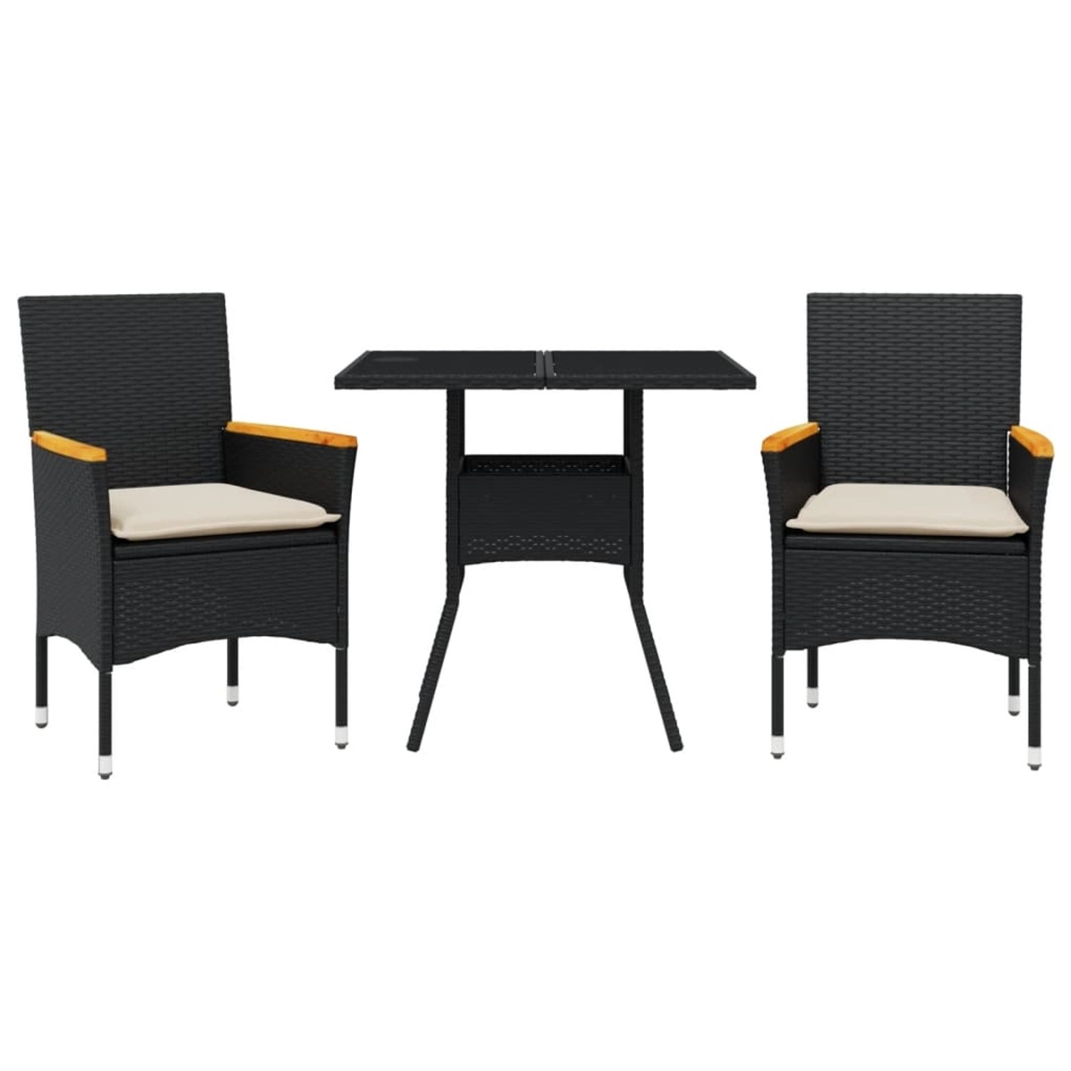vidaXL 3-Tlg Garten-Essgruppe mit Kissen Schwarz Poly Rattan Glas 3278703 günstig online kaufen