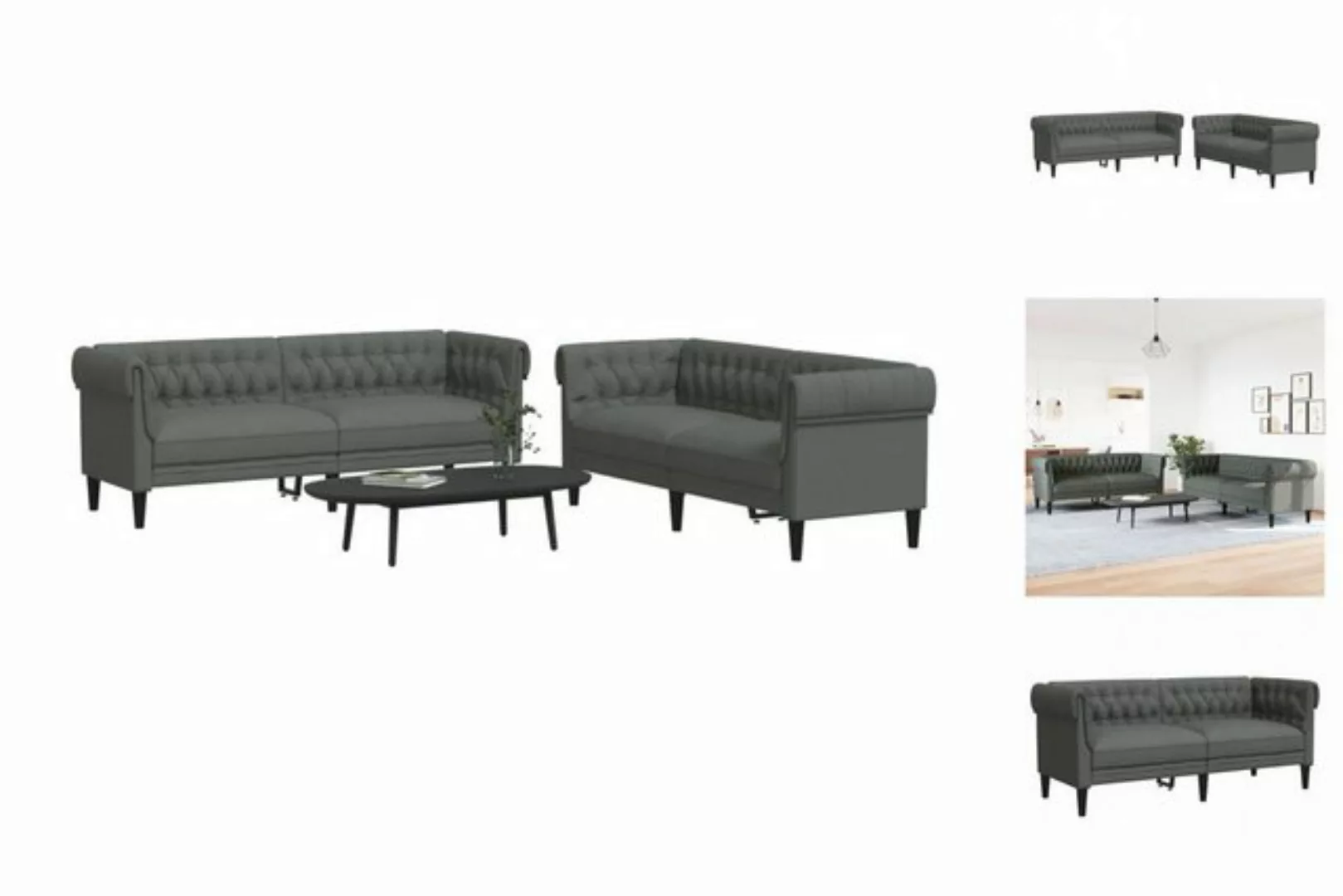 vidaXL Sofa 2-tlg Sofagarnitur Dunkelgrau Stoff günstig online kaufen