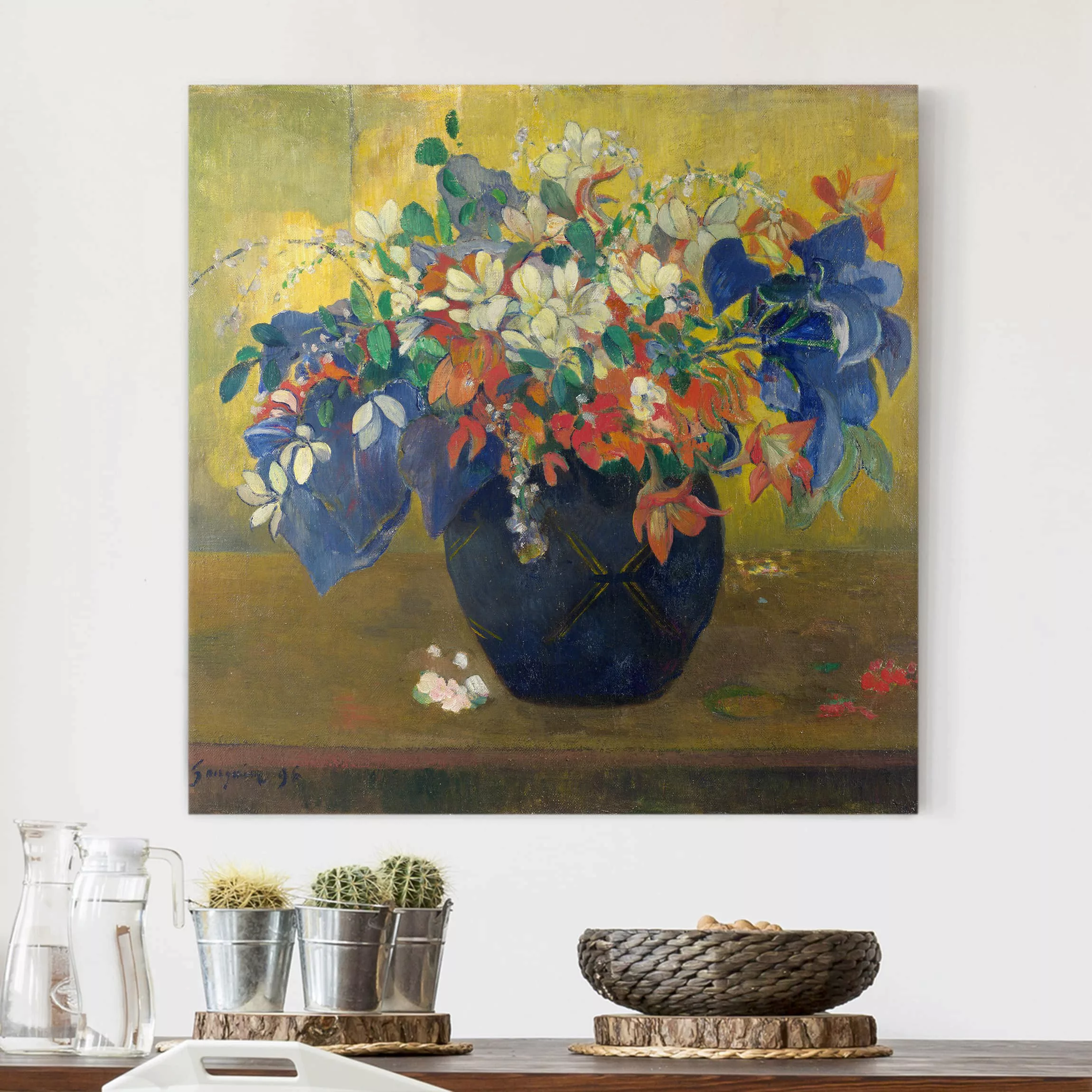 Leinwandbild Kunstdruck - Quadrat Paul Gauguin - Vase mit Blumen günstig online kaufen