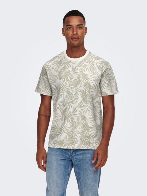 ONLY & SONS T-Shirt Tropisch Print T-Shirt Kurzarm Shirt aus Baumwolle ONSP günstig online kaufen