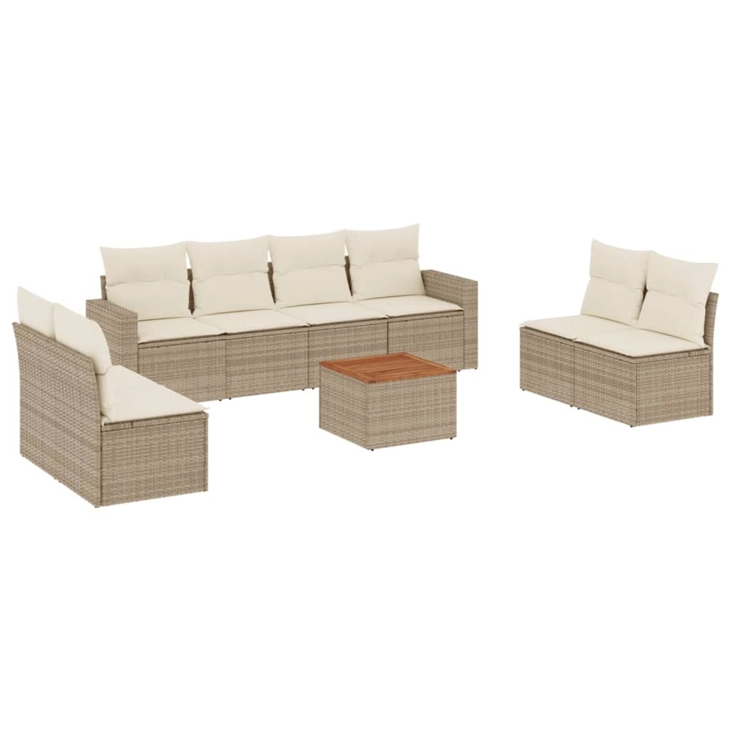 vidaXL 9-Tlg Garten-Sofagarnitur mit Kissen Beige Poly Rattan 3256415 günstig online kaufen