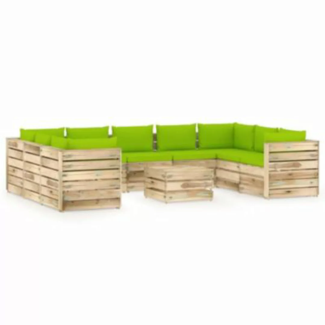 10-tlg. Garten-lounge-set Mit Kissen Grün Imprägniertes Holz günstig online kaufen