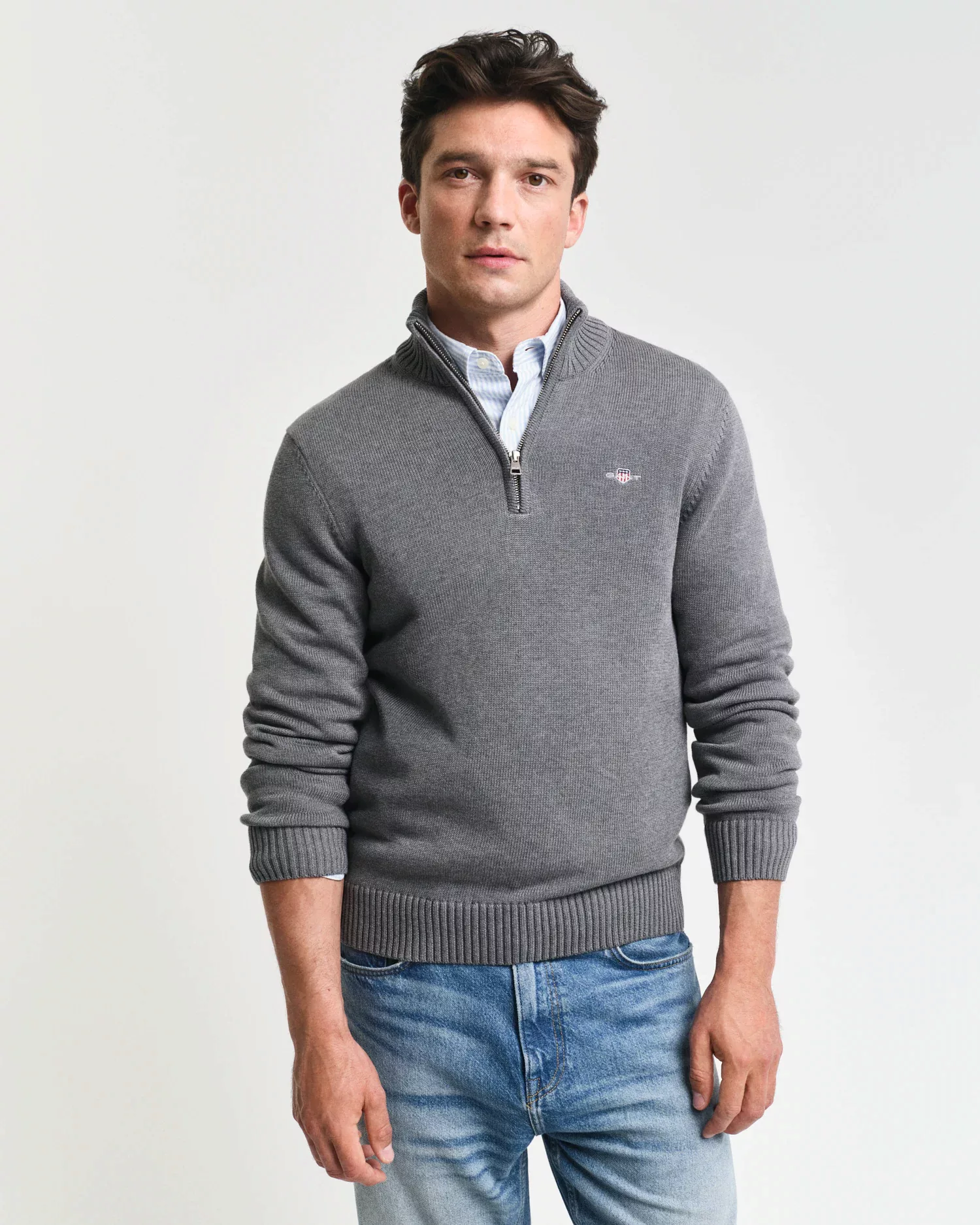 Gant Troyer "CASUAL COTTON HALF ZIP", mit grafischer Logostickerei auf der günstig online kaufen