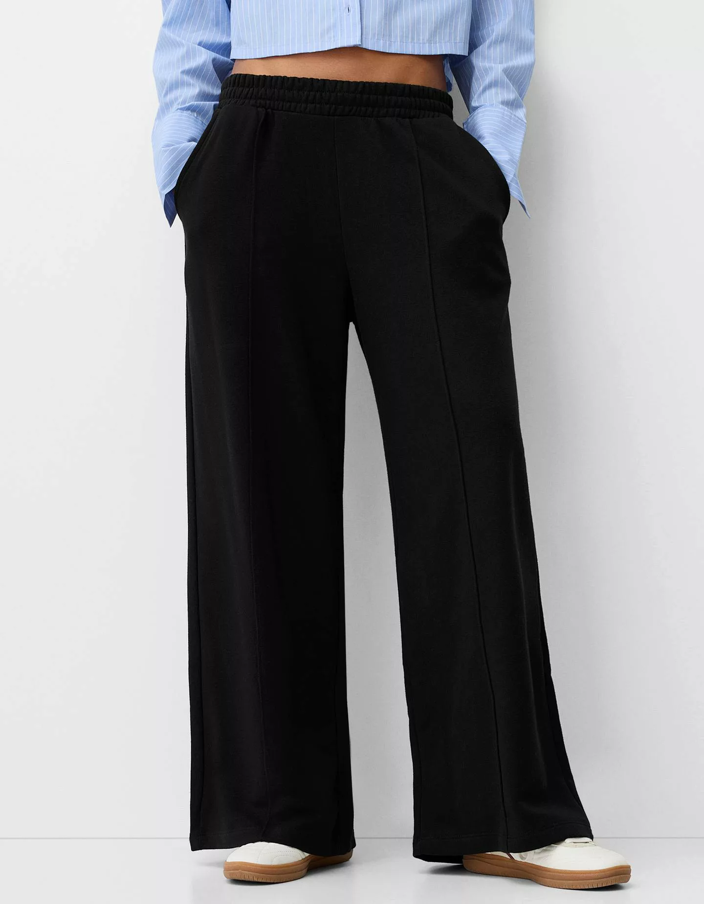 Bershka Wide Leg Hose Aus Plüsch Damen L Schwarz günstig online kaufen