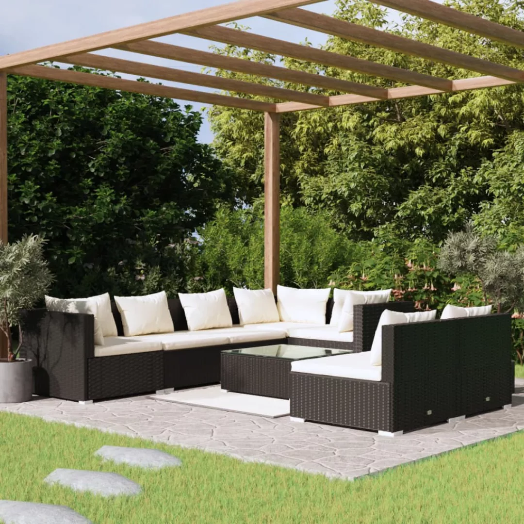 Vidaxl 8-tlg. Garten-lounge-set Mit Kissen Schwarz Poly Rattan günstig online kaufen