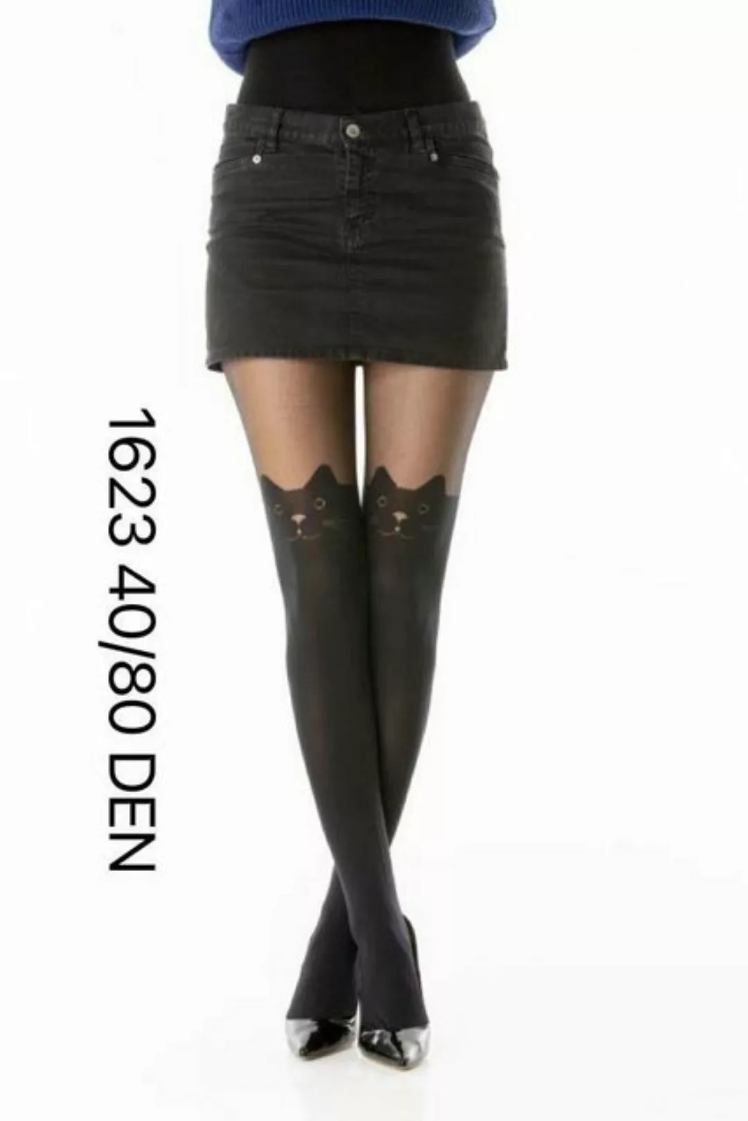 COFI 1453 Leggings Damen Strumpfhose mit Katzenmuster Durchsichtig Baumwoll günstig online kaufen