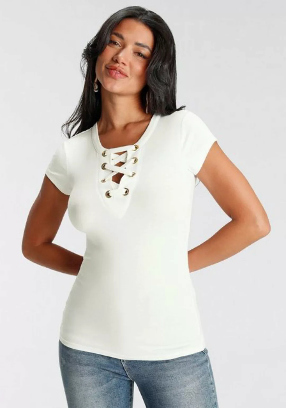 Melrose T-Shirt mit Zierschnürung günstig online kaufen