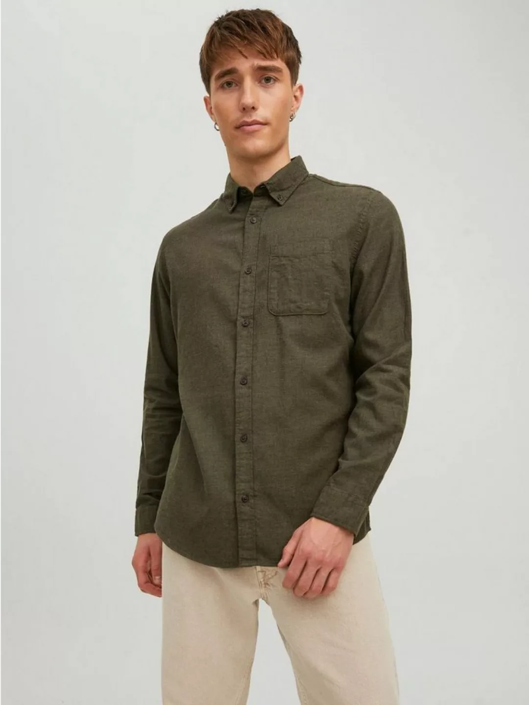 Jack & Jones Langarmhemd Twill Langarm Hemd Shacket JJECLASSIC 4238 in Grün günstig online kaufen