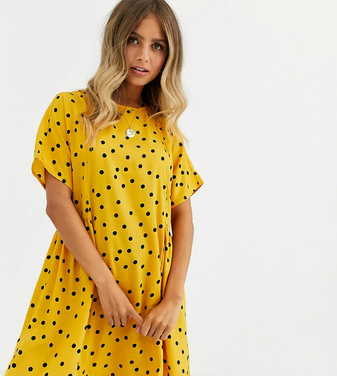 Wednesday's Girl – Legeres Hängerkleid mit verstreutem Punktemuster-Gelb günstig online kaufen