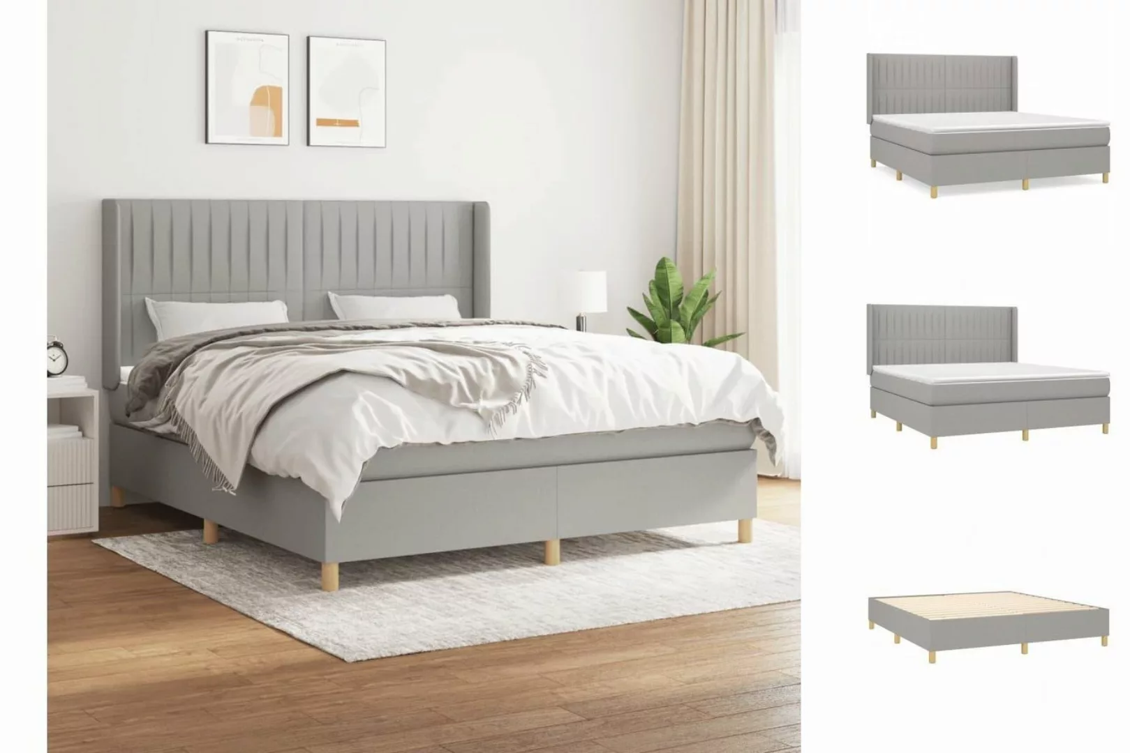 vidaXL Boxspringbett Boxspringbett mit Matratze Hellgrau 180x200 cm Stoff B günstig online kaufen