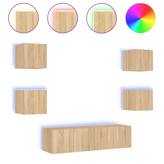 VidaXL 6-tlg. Wohnwand mit LED-Beleuchtung Sonoma-Eiche Holzwerkstoff  Mode günstig online kaufen