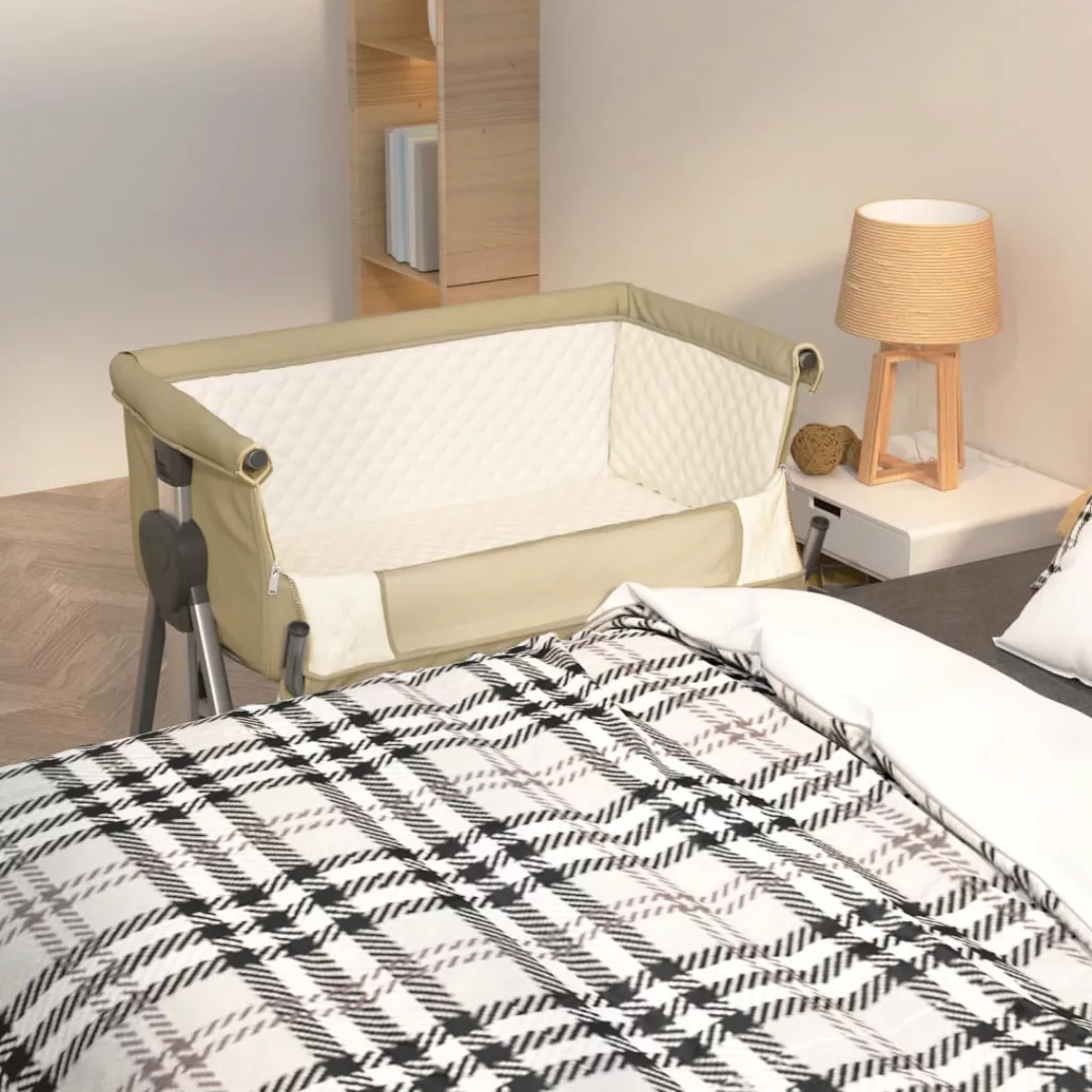vidaXL Kinderbett Babybett mit Matratze Taupe Leinenstoff Mobil Reisebett B günstig online kaufen