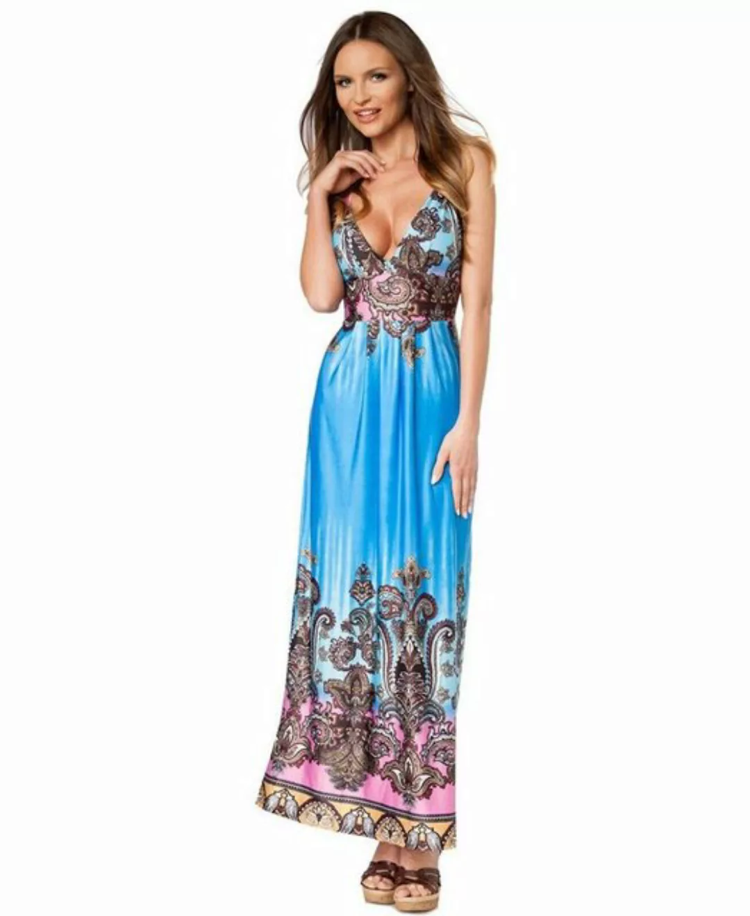 Sommerkleid Maxikleid Strandkleid langes Kleid Sommerkleid in blau geblümt günstig online kaufen