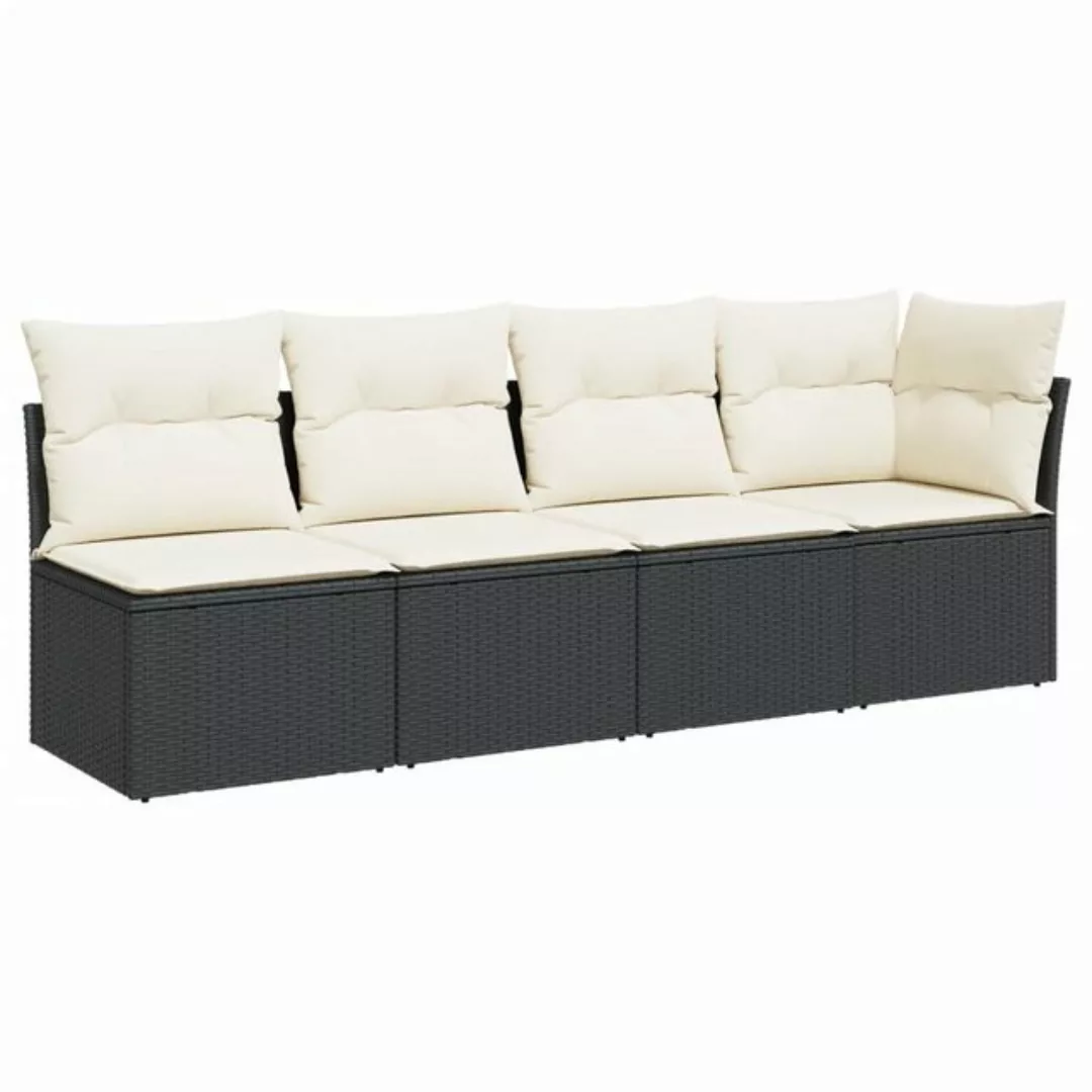 vidaXL Loungesofa Gartensofa mit Kissen 4-Sitzer Schwarz Poly Rattan, 1 Tei günstig online kaufen