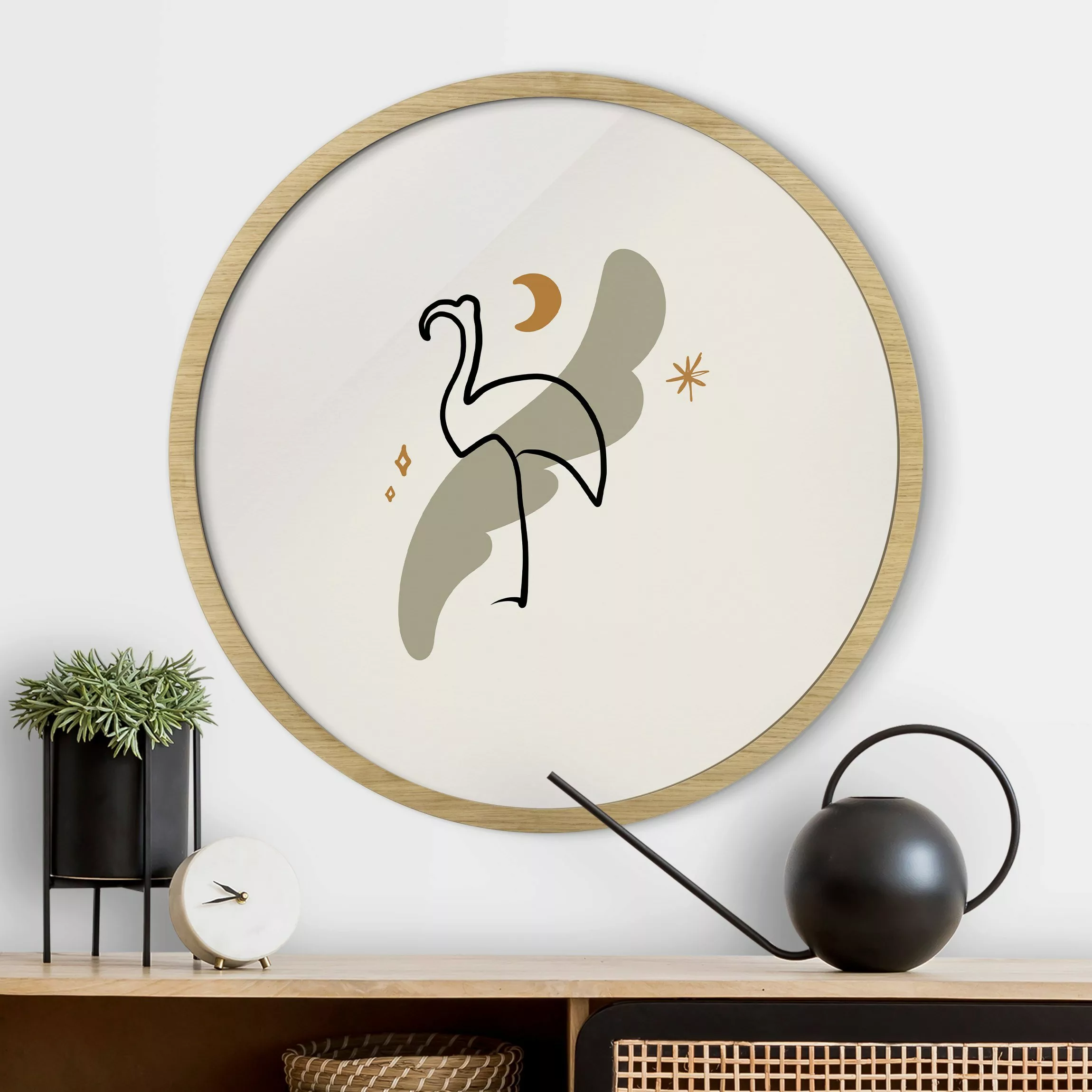 Rundes Gerahmtes Bild Picasso Interpretation - Flamingo günstig online kaufen