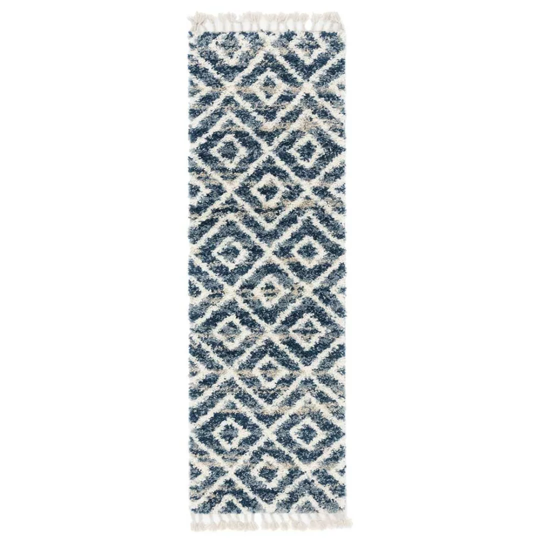 Muster Teppich geometrisch in Blau und Cremefarben Shaggy Hochflor günstig online kaufen