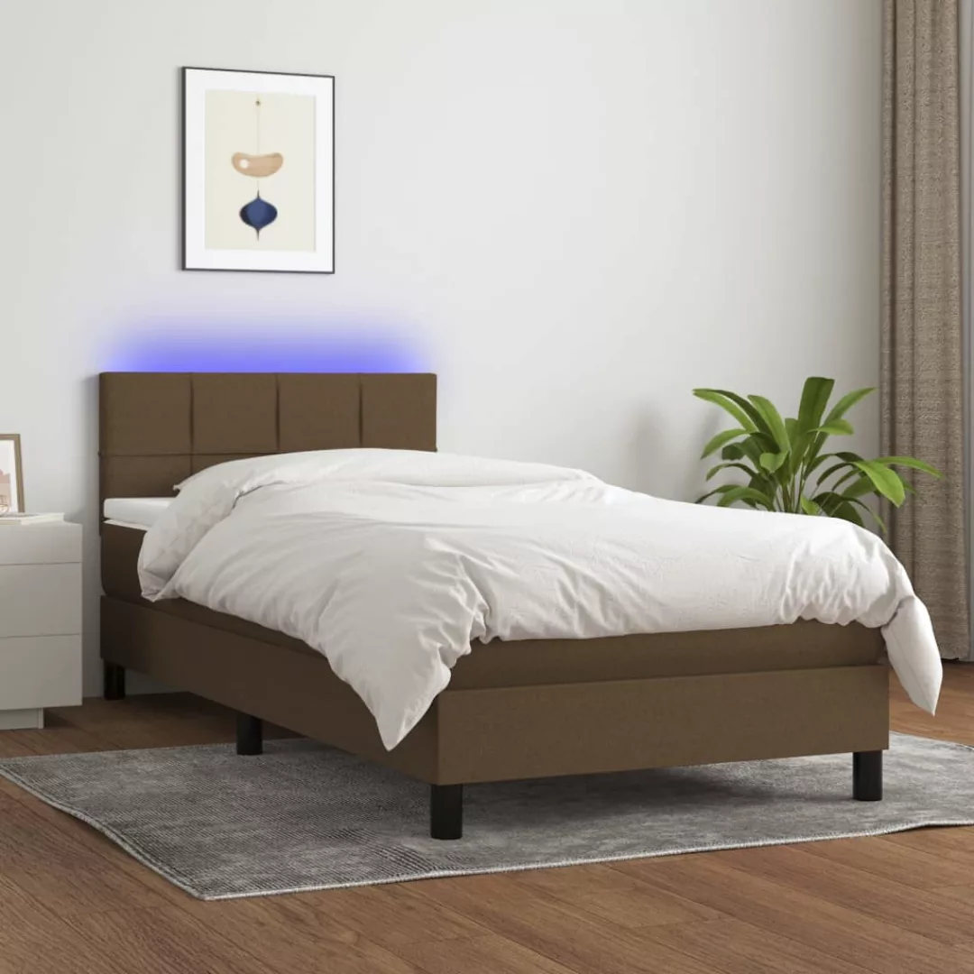 Vidaxl Boxspringbett Mit Matratze & Led Dunkelbraun 100x200 Cm Stoff günstig online kaufen