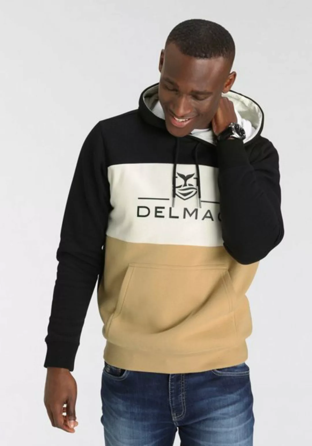 DELMAO Kapuzensweatshirt mit Blockstreifen und Print-NEUE MARKE! günstig online kaufen