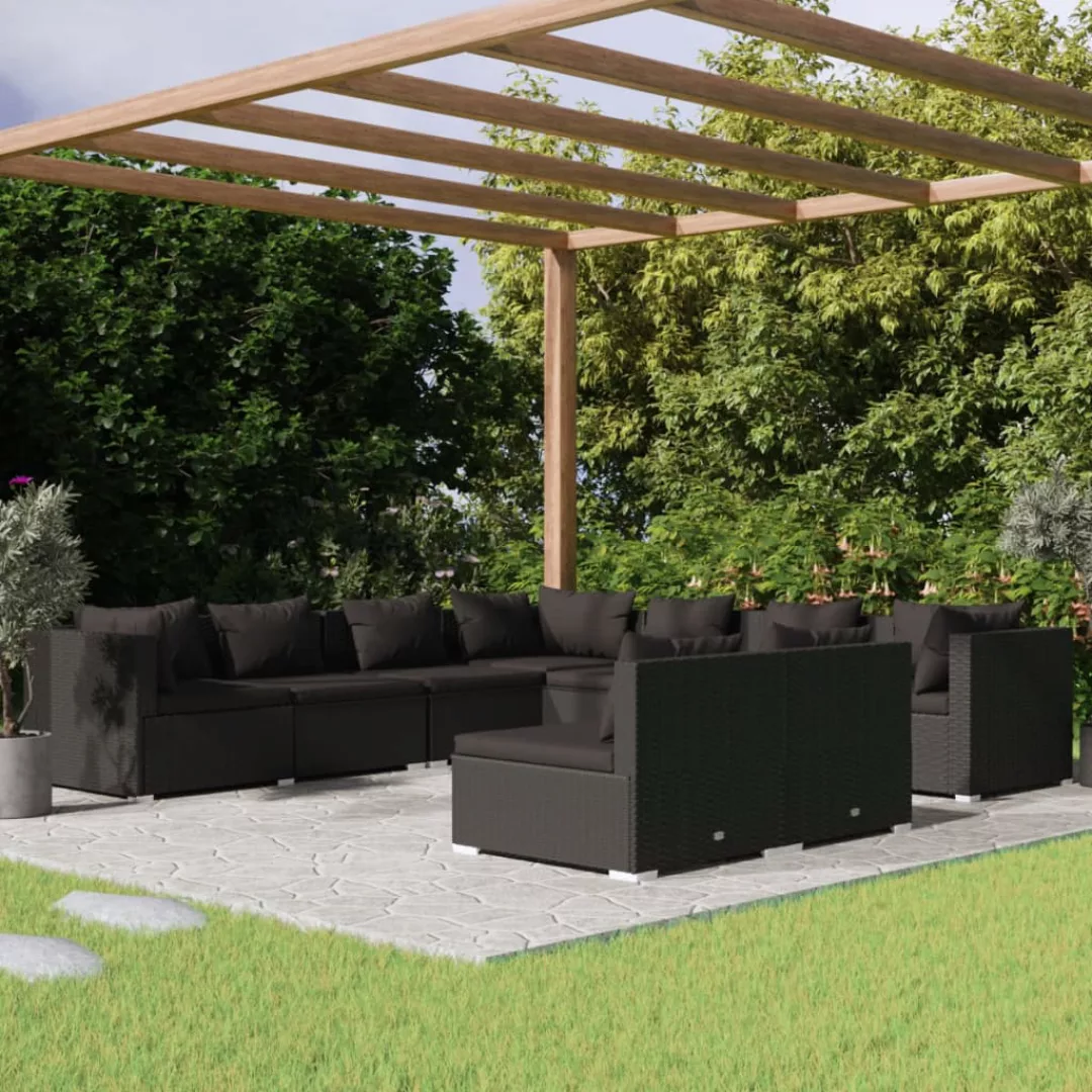 Vidaxl 9-tlg. Garten-lounge-set Mit Kissen Schwarz Poly Rattan günstig online kaufen