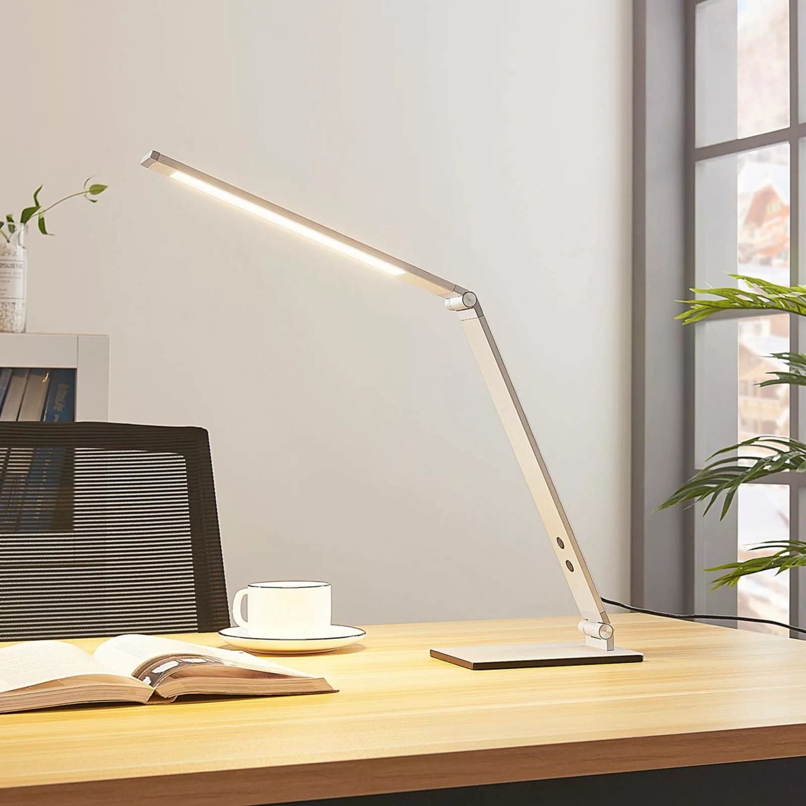 Lucande LED-Schreibtischleuchte Nicano, grau, Metall, dim. günstig online kaufen