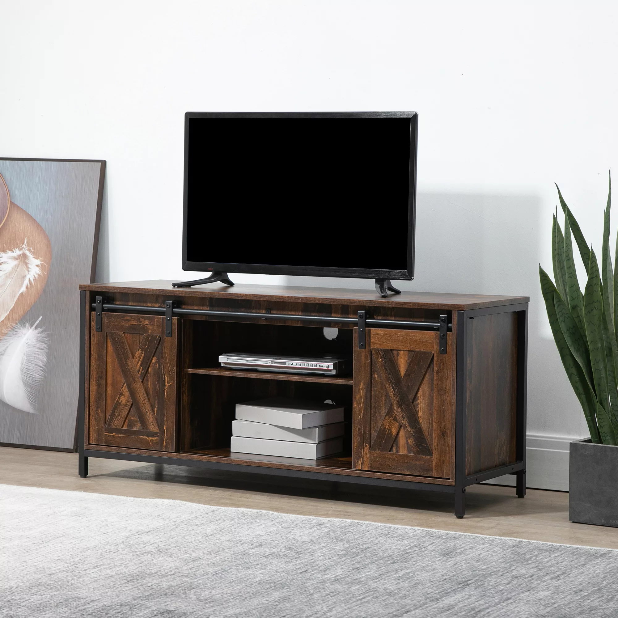 HOMCOM TV-Lowboard  TV Schrank für bis zu 60 Zoll, Fernsehtisch im Industri günstig online kaufen