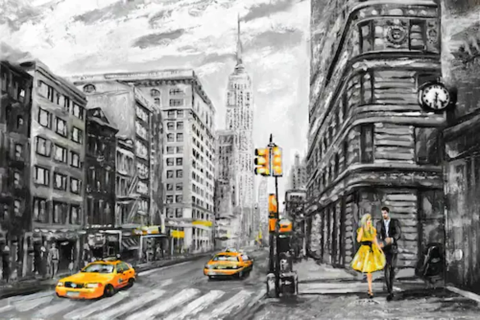 queence Leinwandbild "New York", Wanddeko, schwarz, weiß, gezeichnet, Ameri günstig online kaufen