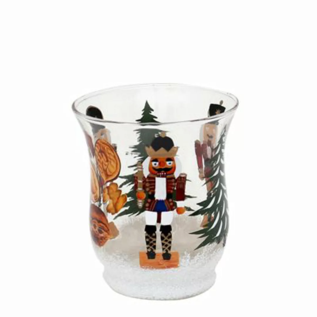 Sigro Teelichthalter Ø 8 cm aus Glas mit Weihnachtsmotiv Nussknacker transp günstig online kaufen
