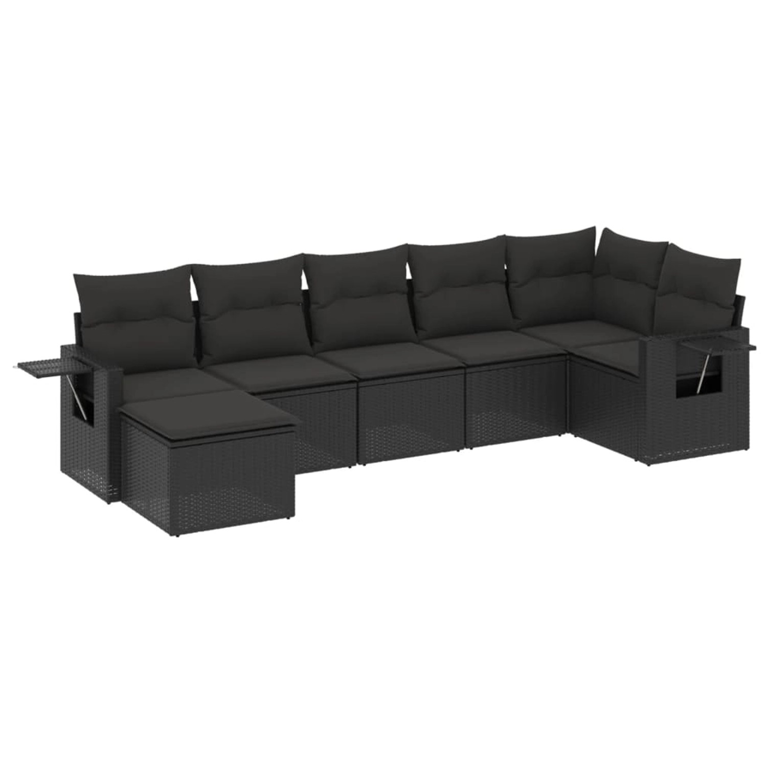 vidaXL 7-Tlg Garten-Sofagarnitur mit Kissen Schwarz Poly Rattan 3220474 günstig online kaufen