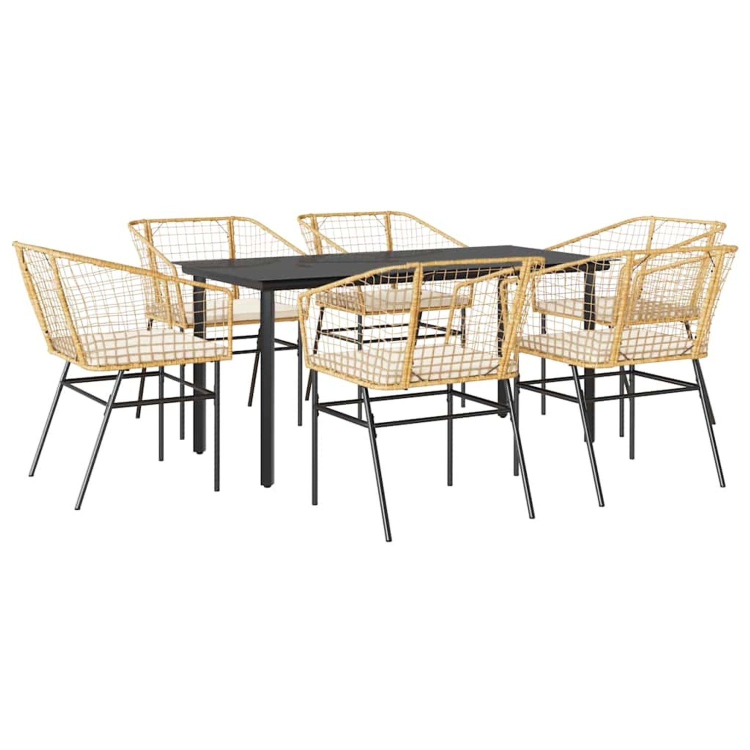 vidaXL 7-Tlg Garten-Essgruppe mit Kissen Braun Poly Rattan Glas 3334608 günstig online kaufen