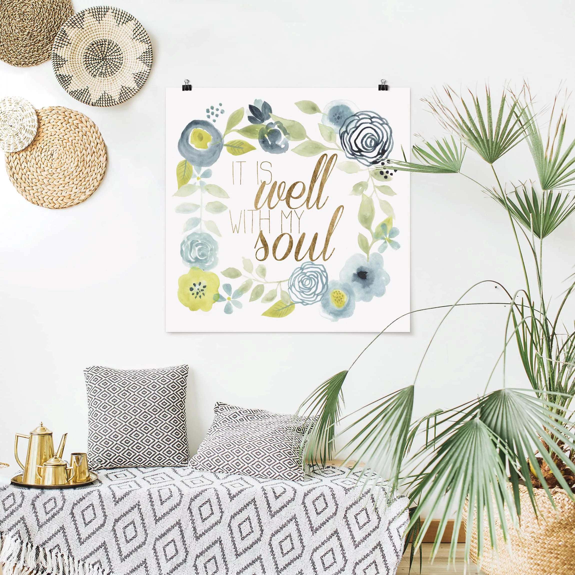 Poster Spruch - Quadrat Blumenkranz mit Spruch - Soul günstig online kaufen