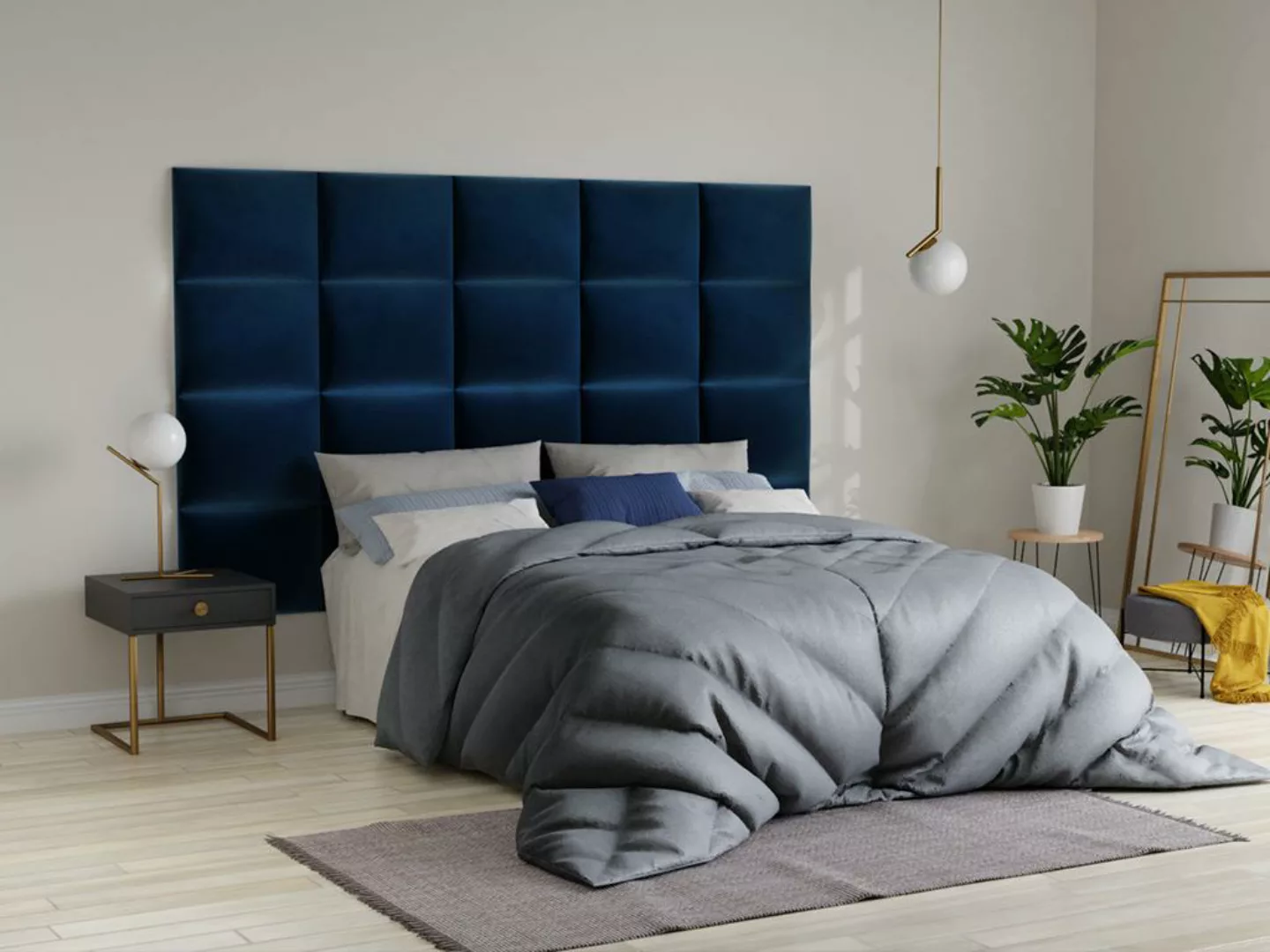 Wandpaneel Bett-Kopfteil - 200 cm - Samt - Blau - BARTEL von Pascal Morabit günstig online kaufen