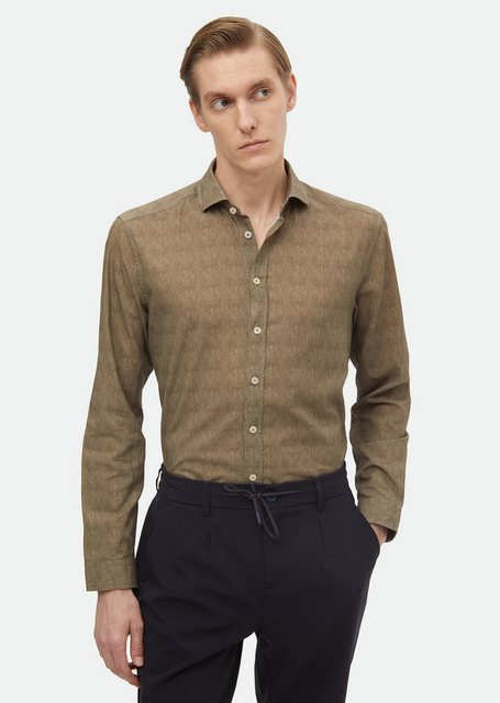 RAMSEY Langarmhemd Khaki bedrucktes Regular Fit Weben Freizeit 100% Baumwol günstig online kaufen