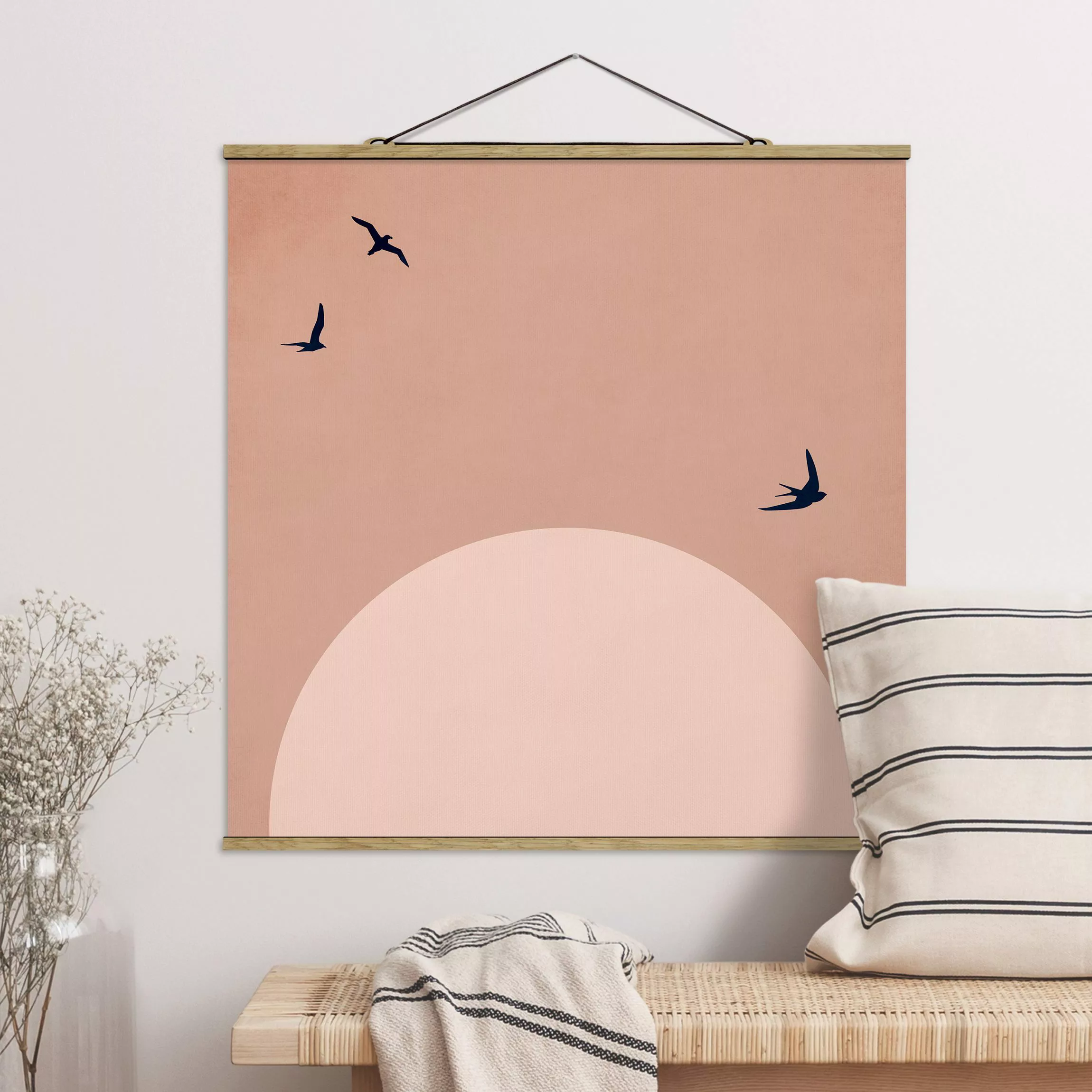 Stoffbild mit Posterleisten Sonnenuntergang in Rosa günstig online kaufen